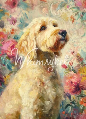 GOLDEN DOODLE - WHIMSYKEL DESIGNS - 21" BY 29" - DECOUPAGE TISSUE PAPER