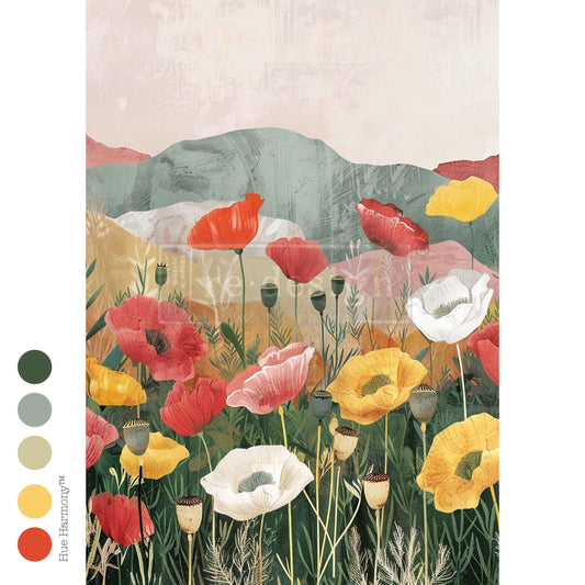 IMPRESSIONS OF POPPIES - A3 Decoupage Fiber  – 1 sheet, 11.7″x16.5″