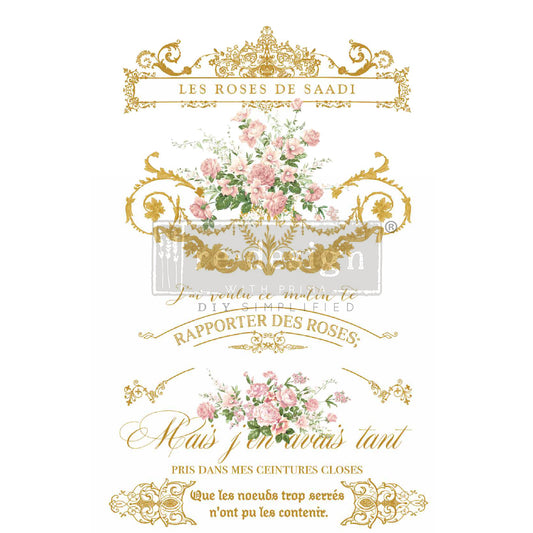LES ROSES - REDESIGN DECOR TRANSFER - TOTAL SHEET SIZE 24" X 35", CUT INT 3 SHEETS