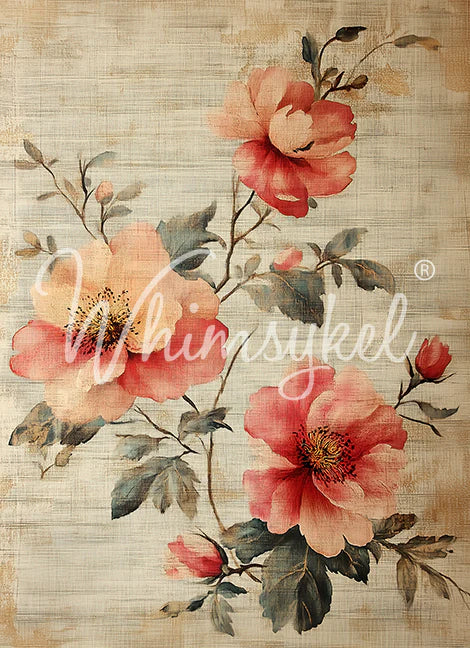 LINEN FLOWERS - WHIMSYKEL DESIGNS - DECOUPAGE TISSUE PAPER - 21" BY 29"