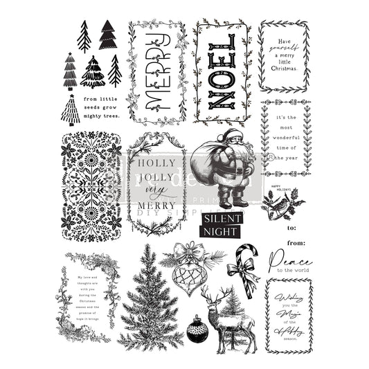 MERRY AND BRIGHT TAGS  - DECOR CLEAR STAMP  – 8.5×11 SHEET SIZE