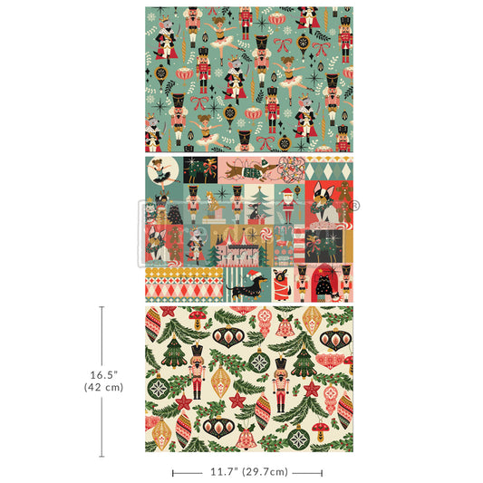 NUTCRACKER HAPPINESS - A3 DECOUPAGE FIBER PACK - – 3 SHEETS, 11.7″X16.5″ EACH