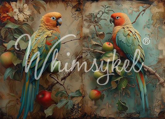 PARROT PARADISE DUO - WHIMSYKEL DESIGNS - DECOUPAGE TISSUE PAPER - 29" BY 21"