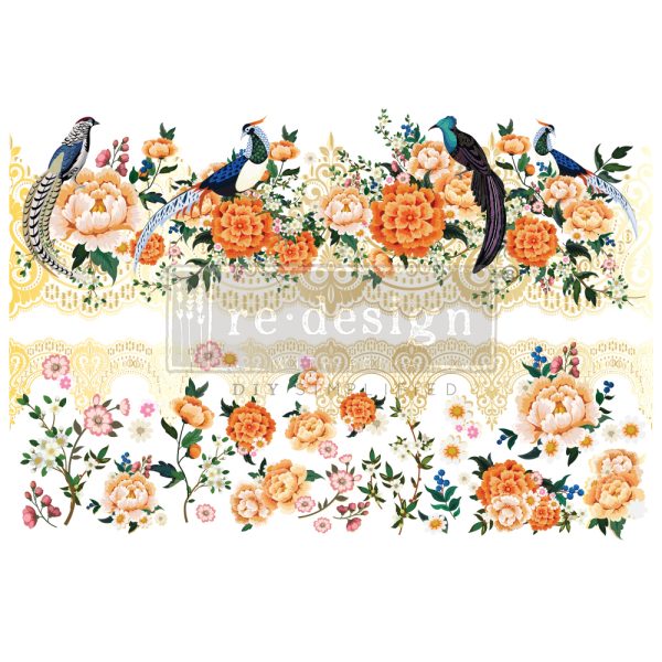 PHEASANTS & PEONIES - DECOR TRANSFERS® - TOTAL SHEET SIZE 24×35, CUT INTO 2 SHEETS