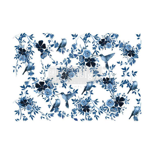 PRETTY IN BLUE - DECOR TRANSFERS ® – total sheet size 24″x35″, cut into 2 sheets