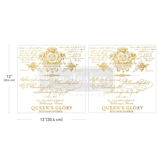 QUEEN'S GLORY -  MAXI TRANSFERS® - – 2 sheets, 12″x12″