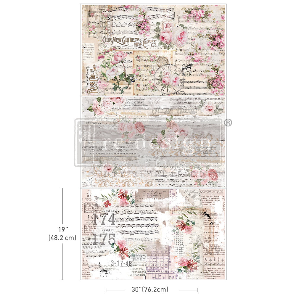 SHABBY CHIC SHEETS - DECOUPAGE DECOR TISSUE PAPER PACK - 3 SHEETS - 19.5" BY 30  EACH"
