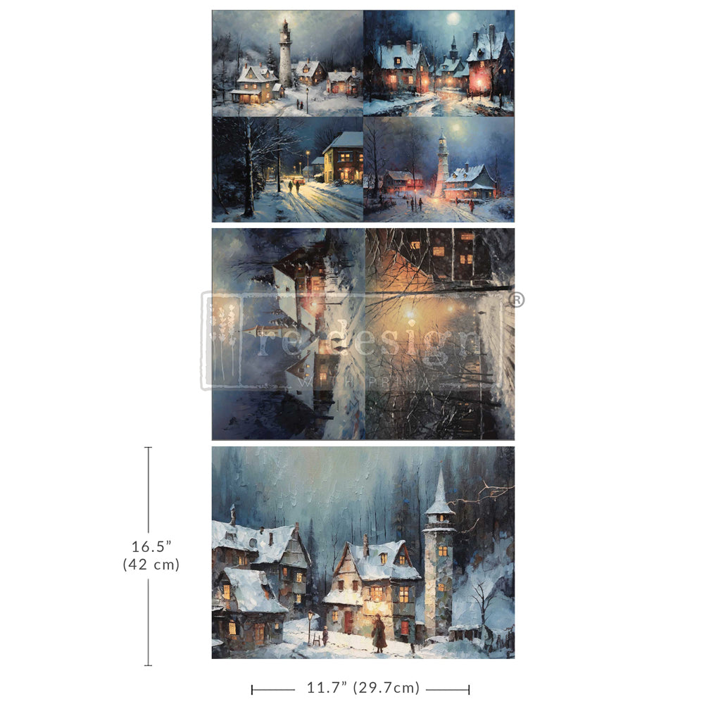 SNOWY TWILIGHT  - A3 DECOUPAGE FIBER PACK - – 3 SHEETS, 11.7″X16.5″ EACH