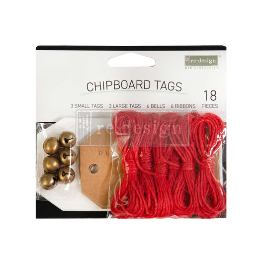 CHRISTMAS CHIPBOARD TAGS - – 3 TAGS 2.3″X4.75″ + 3 TAGS 2″X3.5″ + 6 BELLS + TWINE