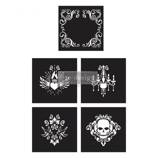 GLAM PUNK STENCIL  – 5 PCS, 12″X12″ SHEET SIZE EACH