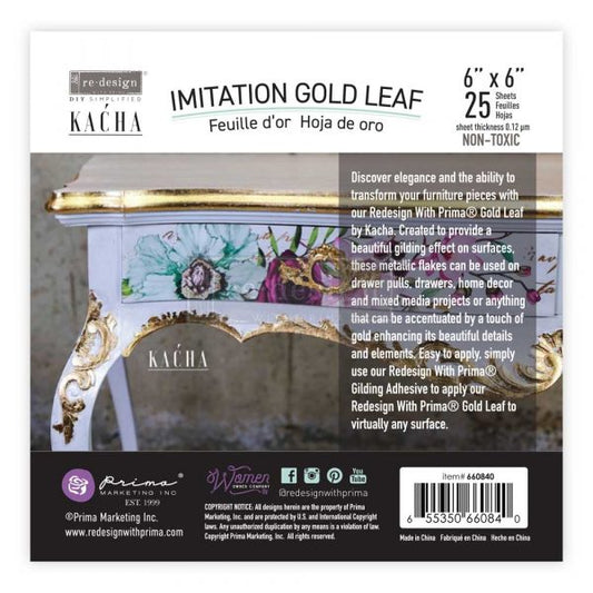 KACHA GOLD LEAF - 5.5" X 5.5" X 25 SHEETS