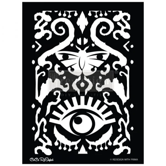 ALL SEEING IKAT PATTERN -CeCe -  REDESIGN STENCIL - SHEET SIZE 18″X25.5″, DESIGN SIZE 15.1″X21.4