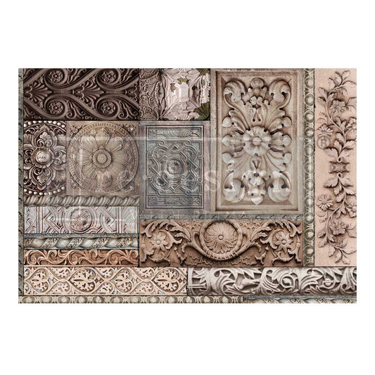 CARVED STONEWORK - A1 DECOUPAGE FIBER  - 1 SHEET, A1 SIZE