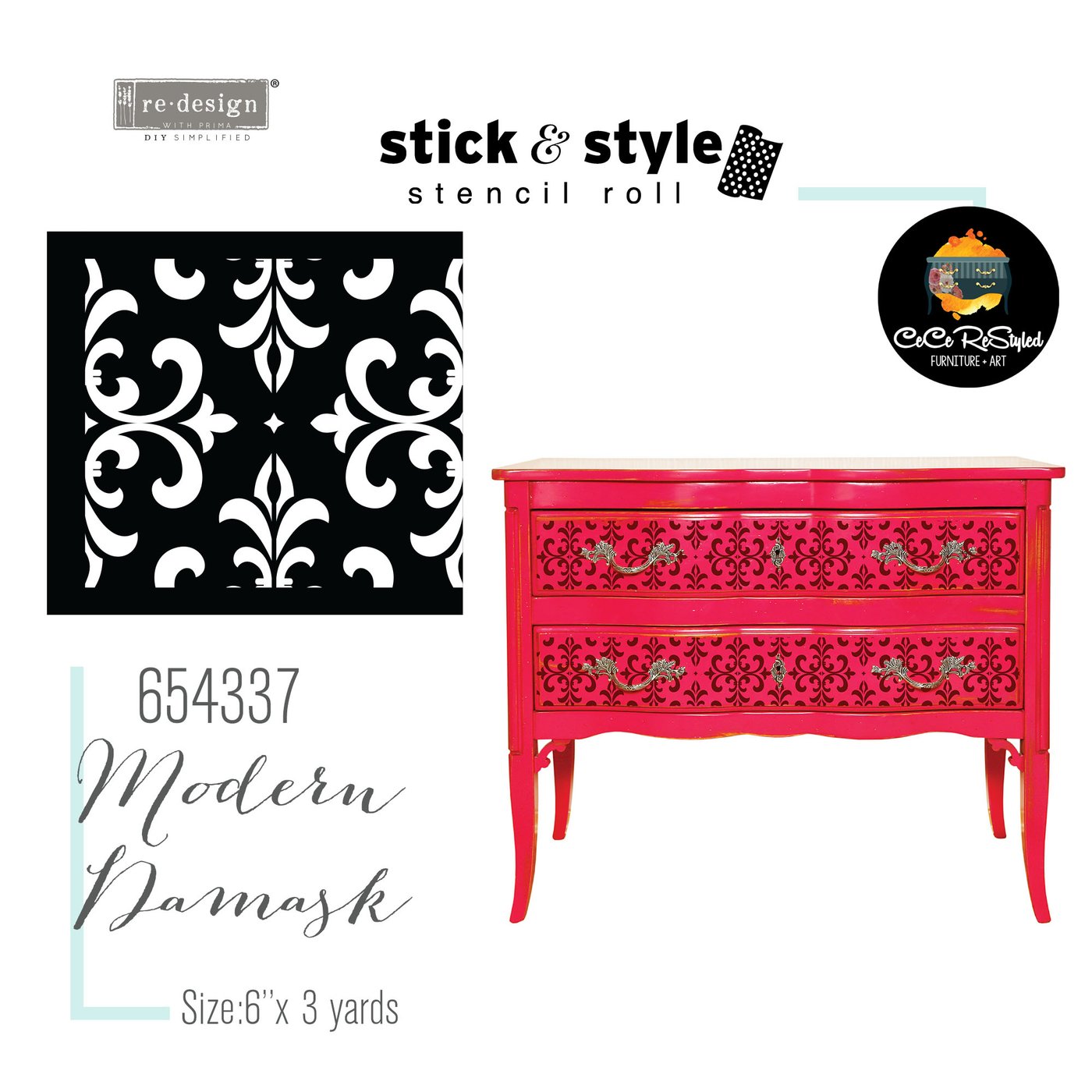 MODERN DAMASK -   STICK & STYLE STENCIL