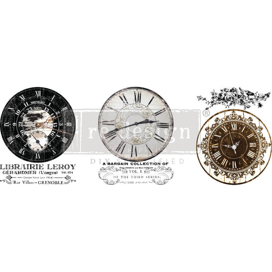 VINTAGE CLOCKS - REDESIGN DECOR MIDDY TRANSFER– 3 sheets, 8.5″x11"