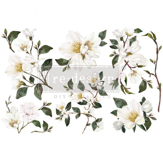 WHITE MAGNOLIA – SMALL TRANSFER -3 SHEETS, 6″X12″ - REDESIGN DECOR TRANSFERS